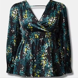 Torrid NWT Plus 0 0X XL Open Back Satin Print Babydoll Top Blouse Shirt NWT